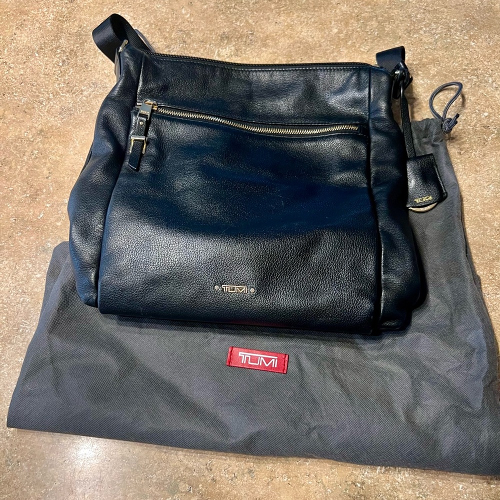 Black Voyageur Black Leather Tumi Crossbody